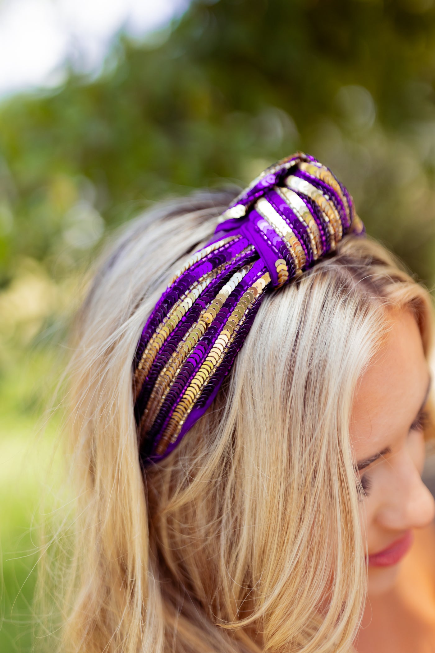 Purple and Gold Sequin Beaded Gameday Headband