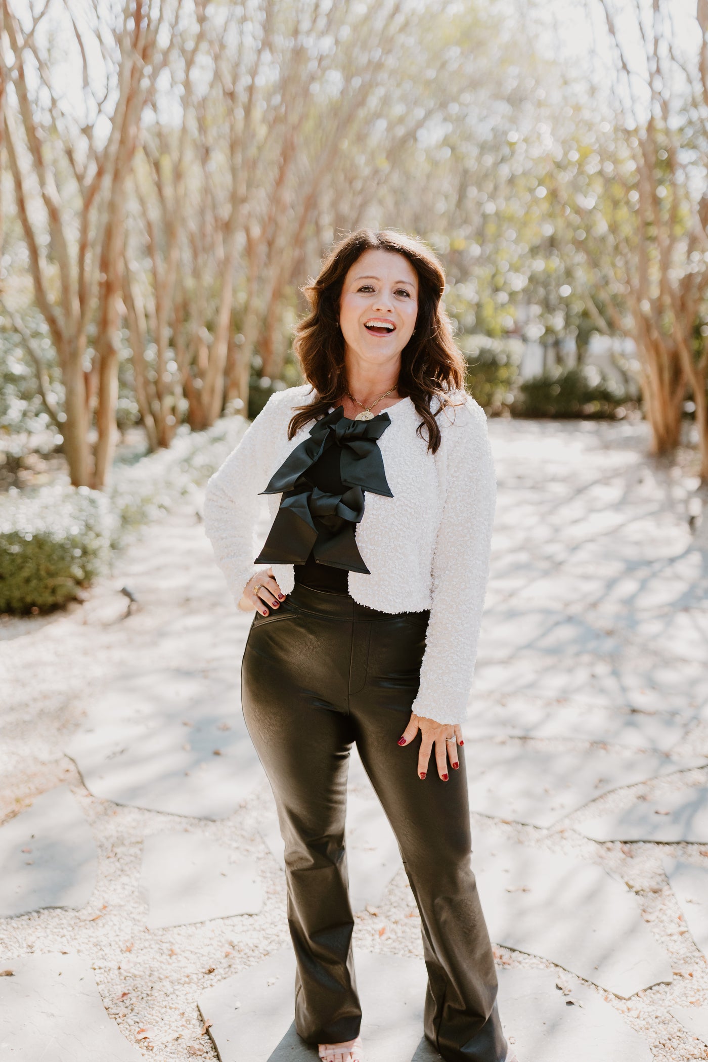 Cream Sequin Black Bow Detail Cropped Jacket