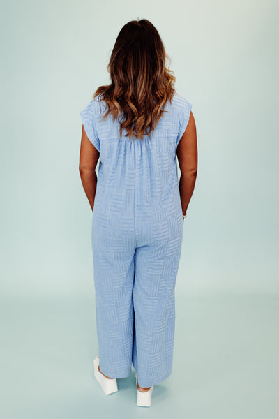 Chambray Terry Sleeveless Button Detail Jumpsuit