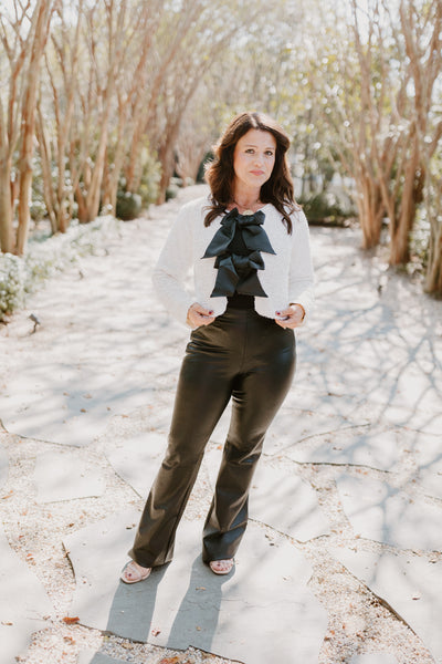 Cream Sequin Black Bow Detail Cropped Jacket