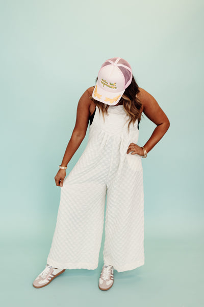 Oatmeal Checker Detail Wide Leg Overalls