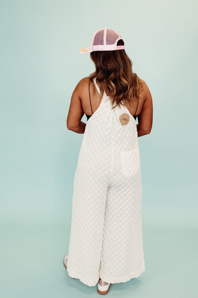 Oatmeal Checker Detail Wide Leg Overalls