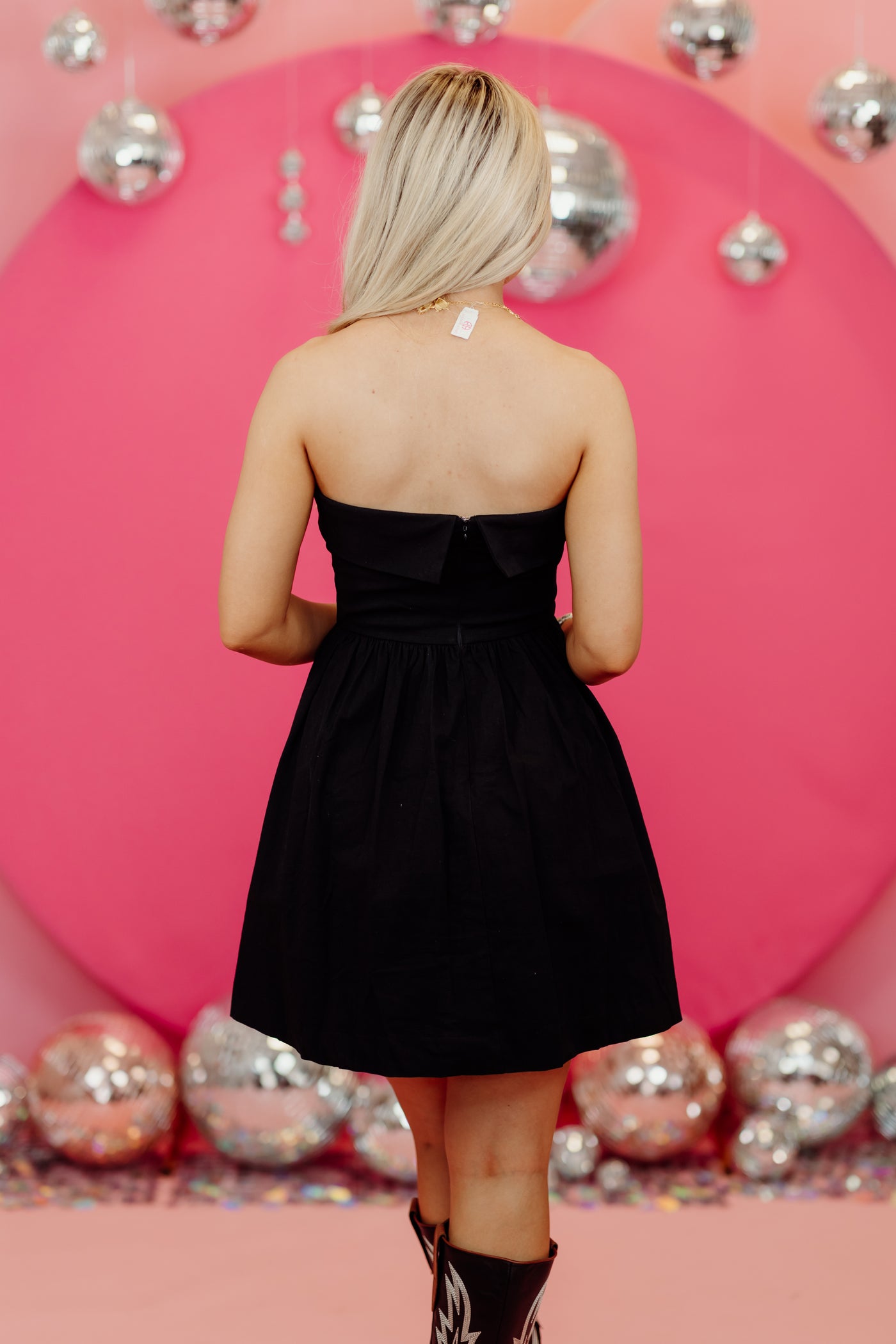 Black Strapless Overlay Mini Dress