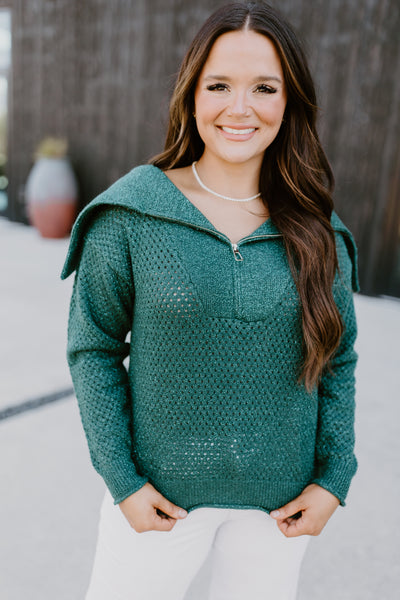 Molly Bracken Dark Green Half Zip Knitted Sweater