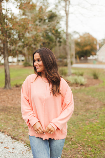 Coral Distressed Detail Pullover