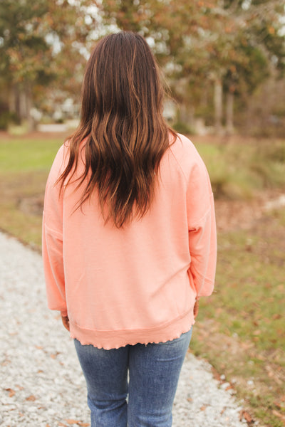 Coral Distressed Detail Pullover