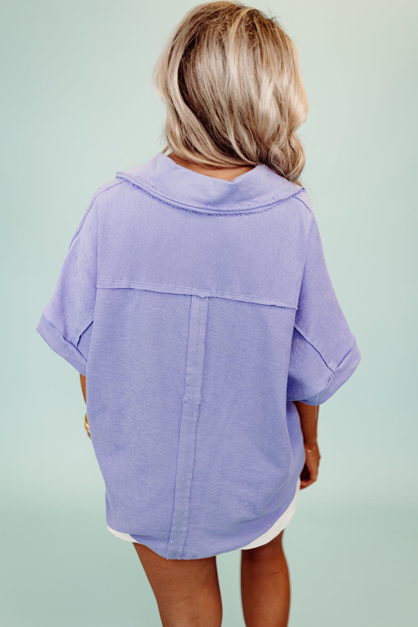 Periwinkle French Terry Collared Loose Fit Top