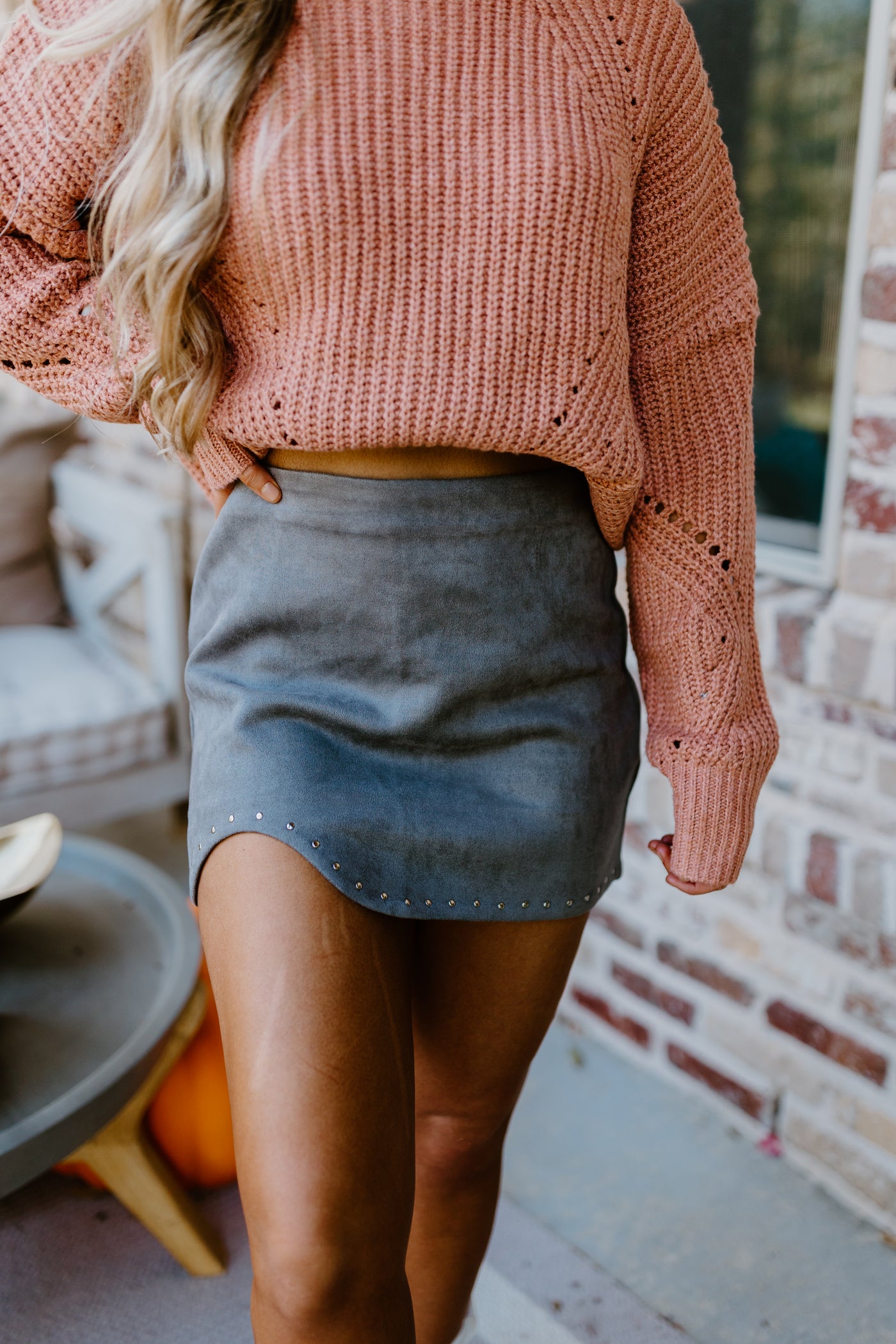 Suede Studded Skirt