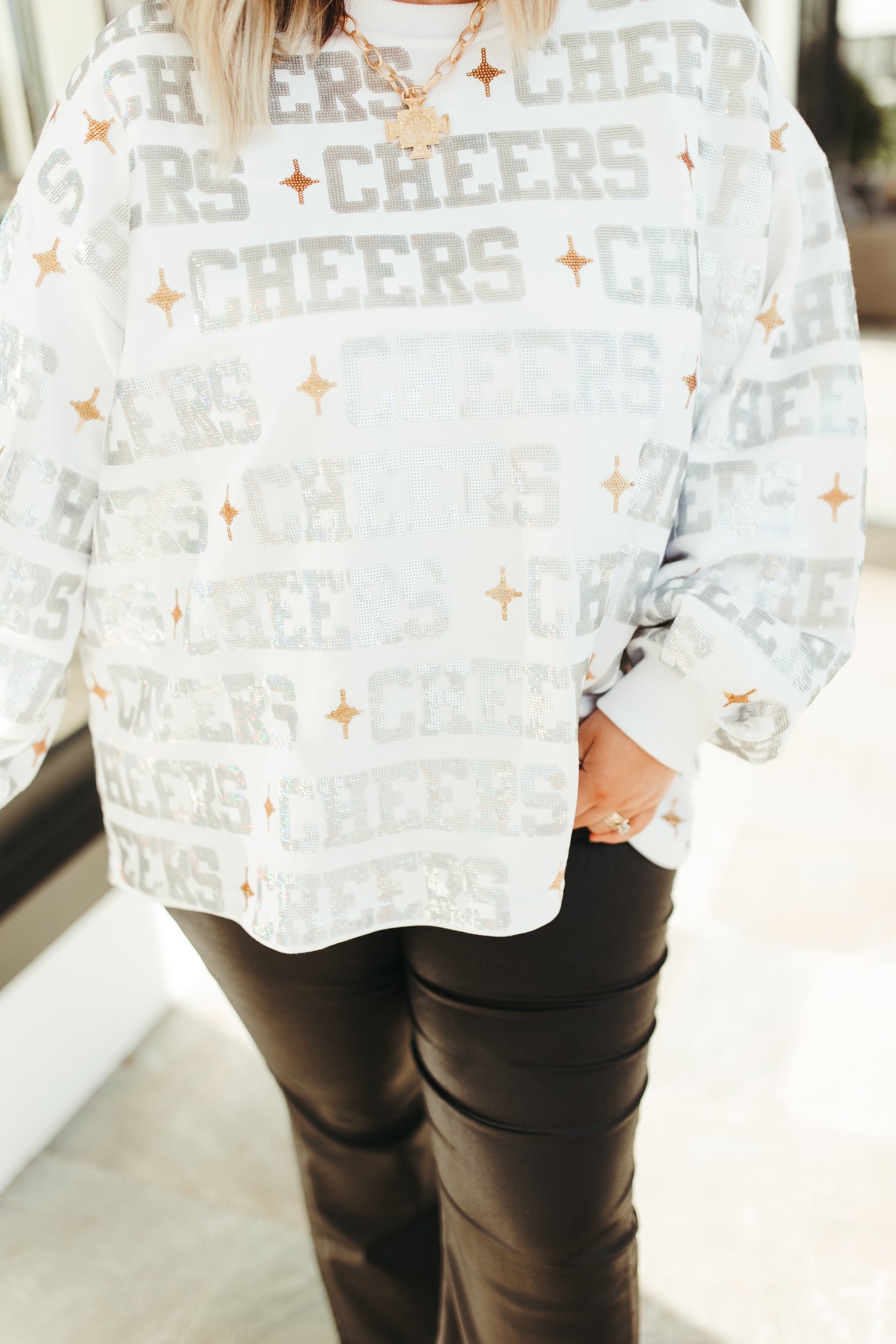 Queen Of Sparkles White & Silver Cheers All Over Sweatshirt