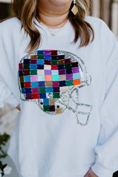 Queen Of Sparkles White and Rainbow Mirror Helmet Sweatshirt