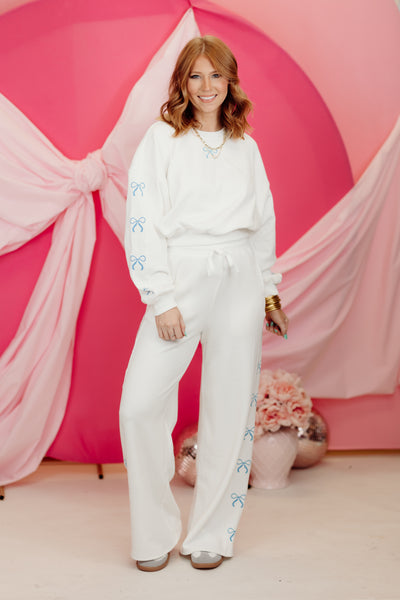 White Coquette Bow Sweatshirt and Pant Set