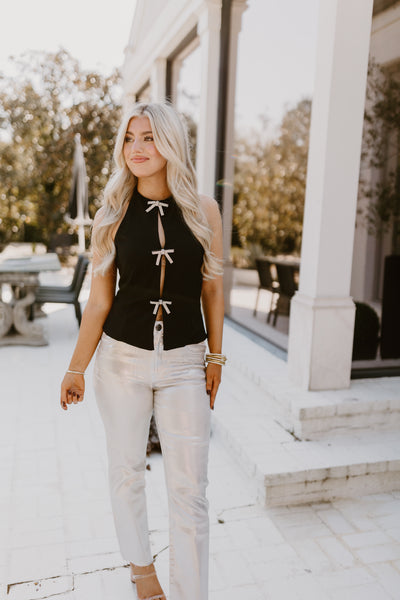 Black Jewel Bow Detail Halter Top