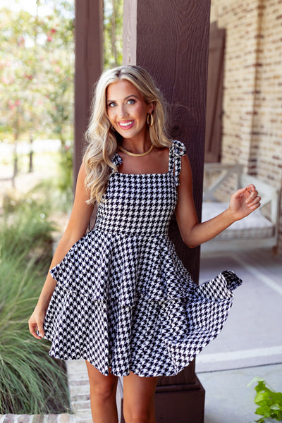 Black and White Houndstooth Tiered Dress