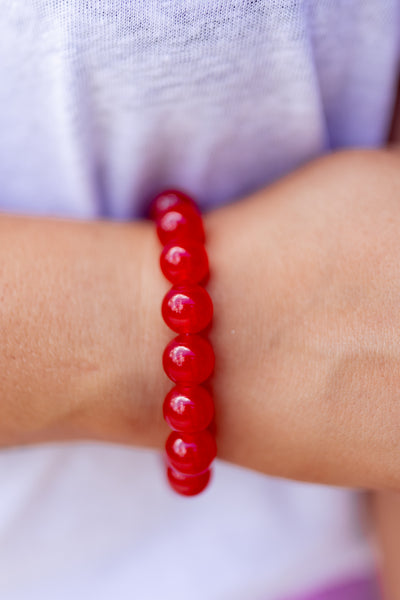 Red Glossy Bead Stretch Bracelet