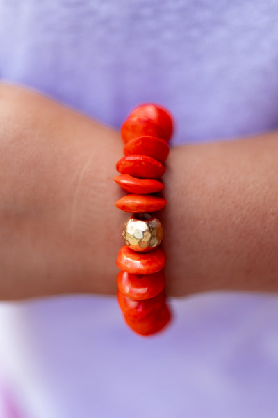 Virtue Jewelry Heishi Bone Bracelet in Tomato