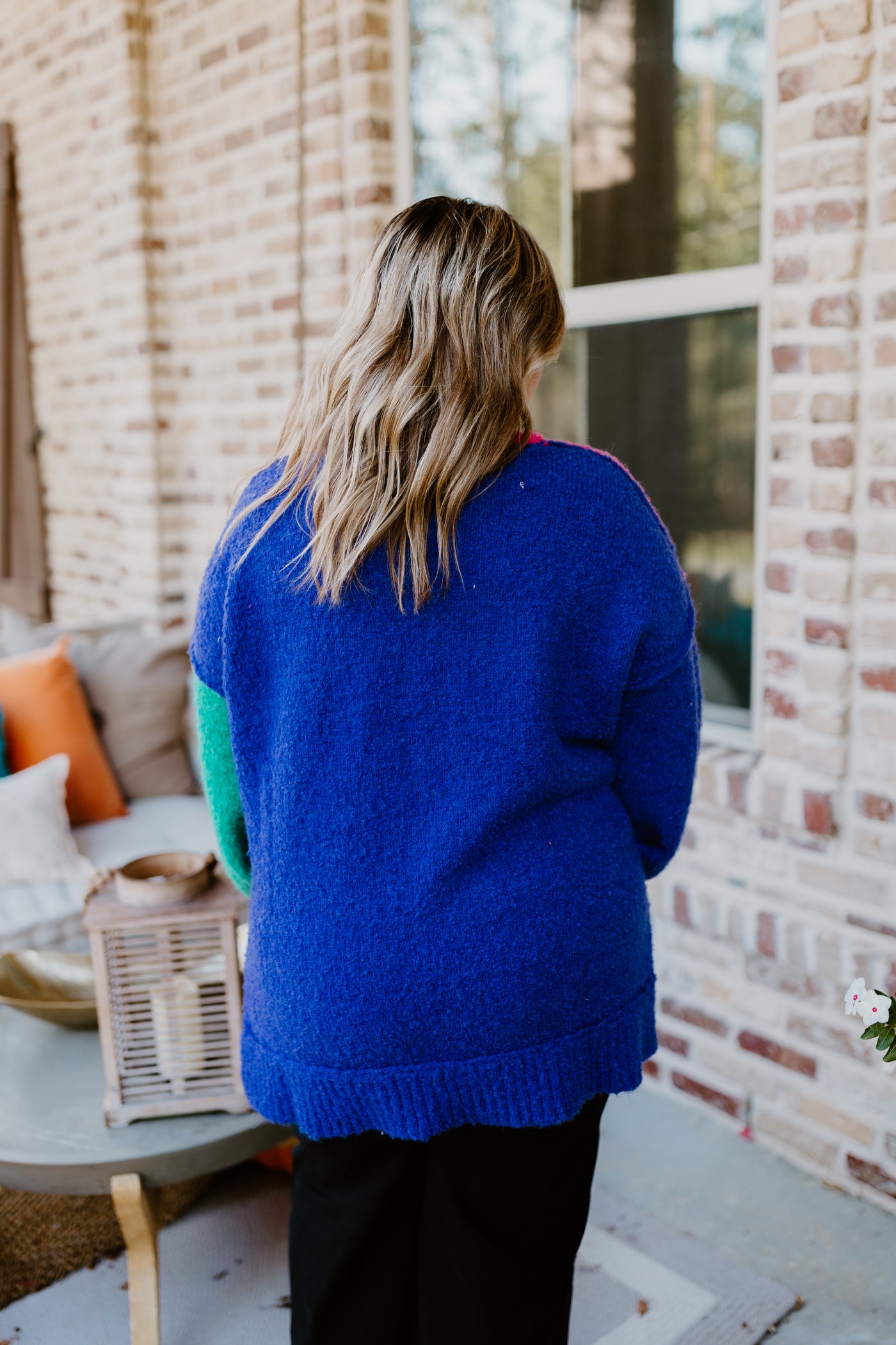 Fuchsia Colorblock Sleeve Reverse Seam Sweater