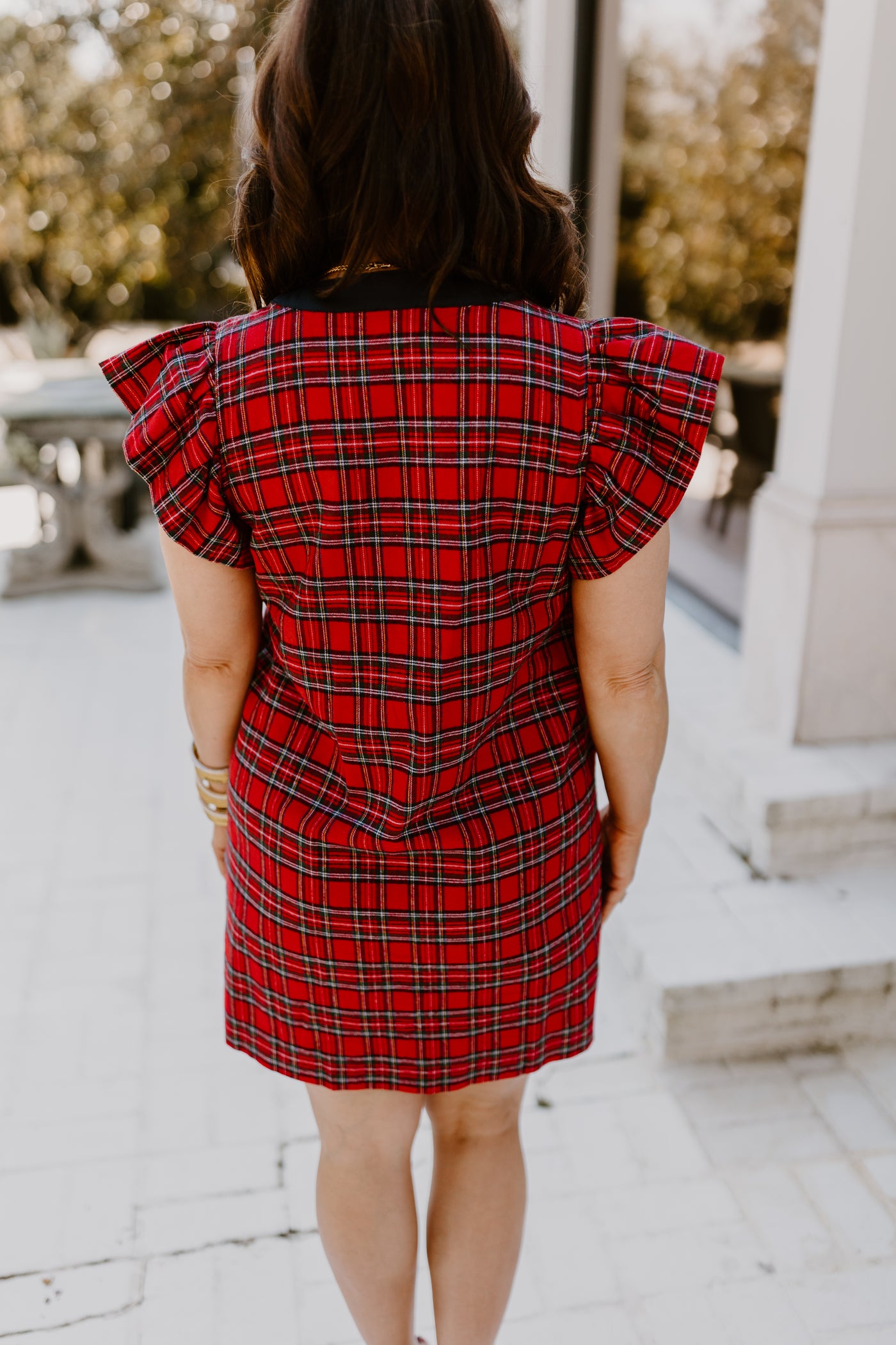 Red Plaid Button Down Tie Detail Mini Dress