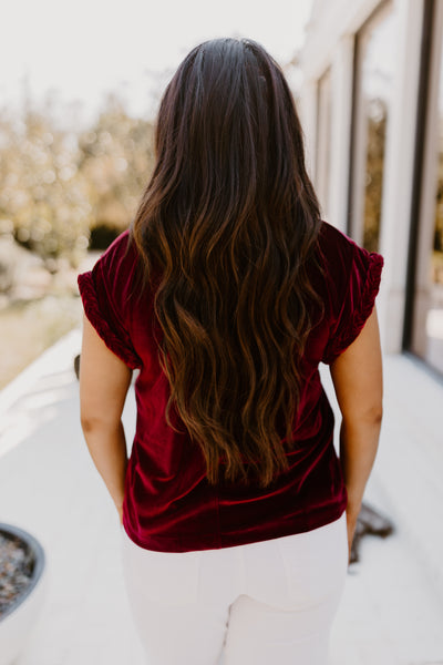 Ruby Velvet Braided Cap Sleeve Top