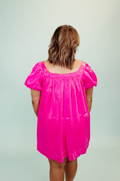 Hot Pink Satin Babydoll Dress
