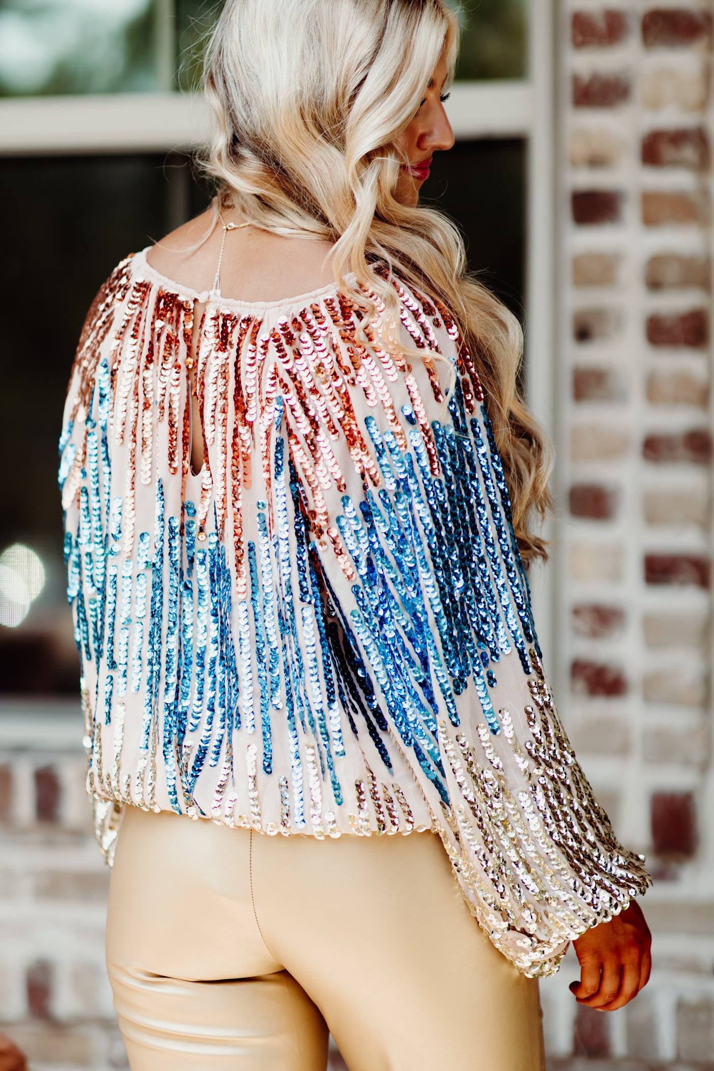 Gold Blue and Copper Sequin Top