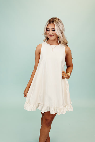 Cream Sleeveless Ruffle Detail Mini Dress