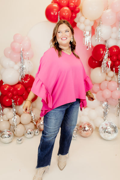 Pink Oversized Ruffle Poncho Top