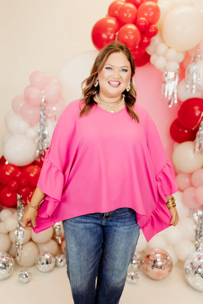 Pink Oversized Ruffle Poncho Top