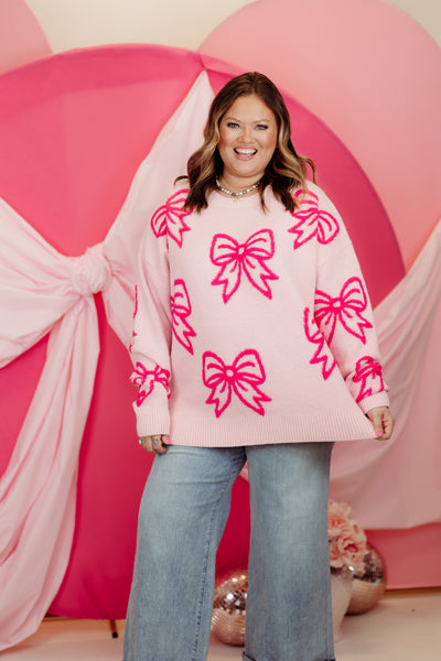 Light Pink Bow All Over Sweater