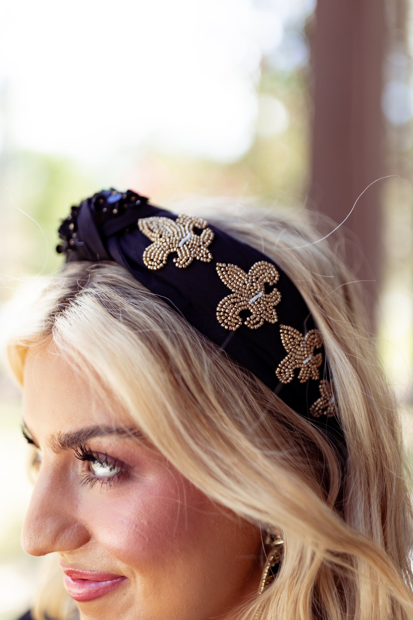 GoldenLily Black and Gold Fleur De Lis Sequin Headband