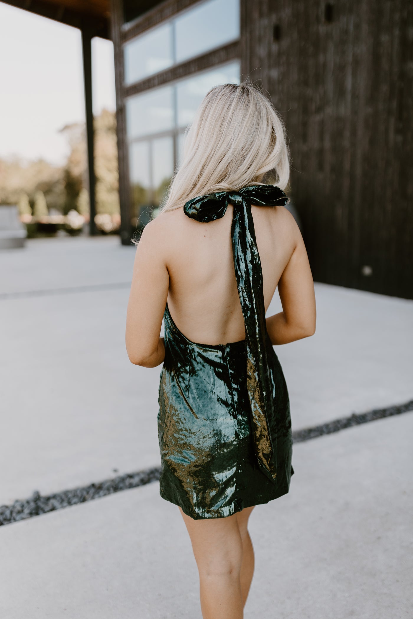 Hunter Green Metallic Halter Neck Mini Dress