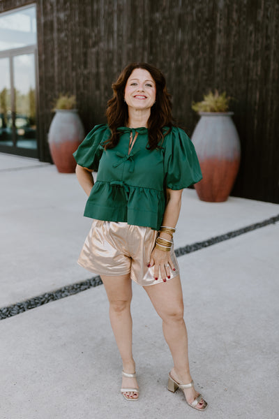 Gold High Waisted Pleated Shorts