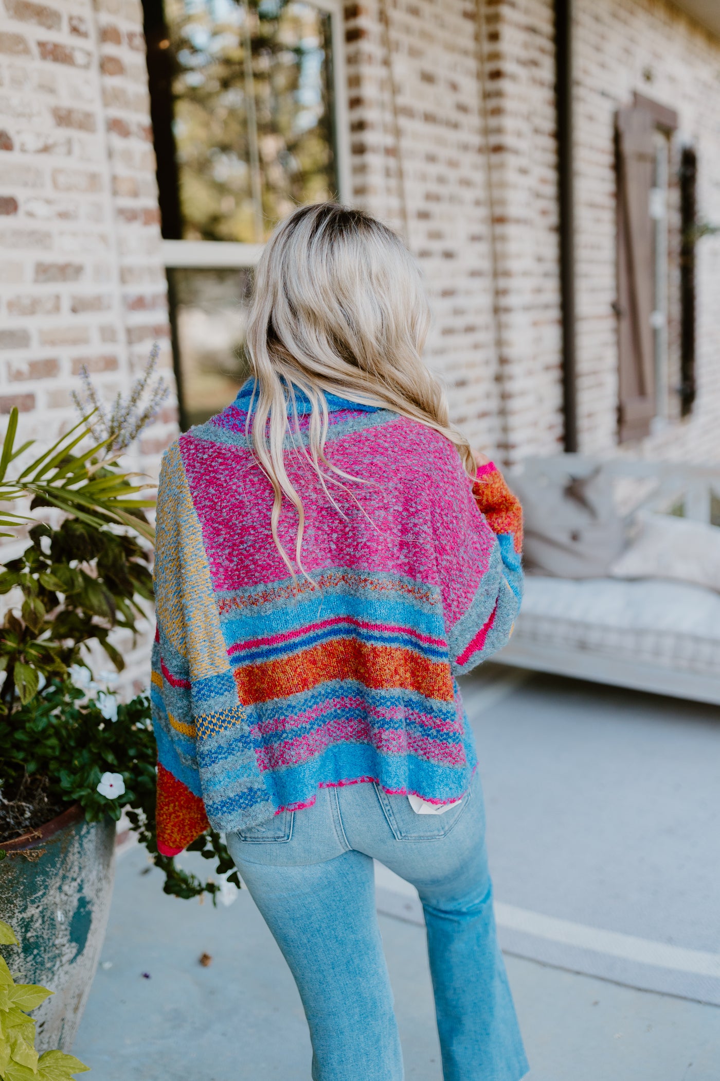 Multicolor Patchwork Stripe Turtleneck Sweater