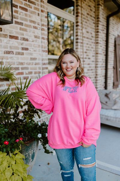 FLY Sweatshirt in Neon Pink and Blue