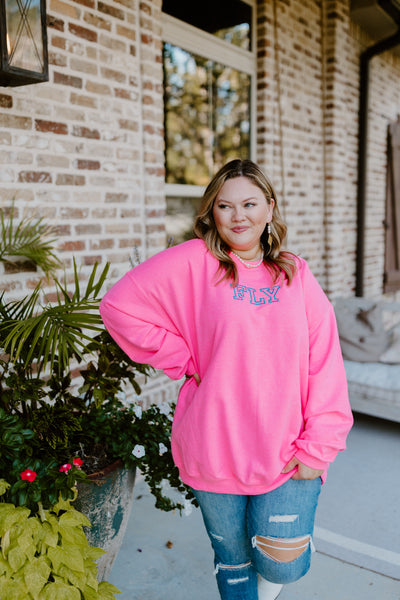 FLY Sweatshirt in Neon Pink and Blue