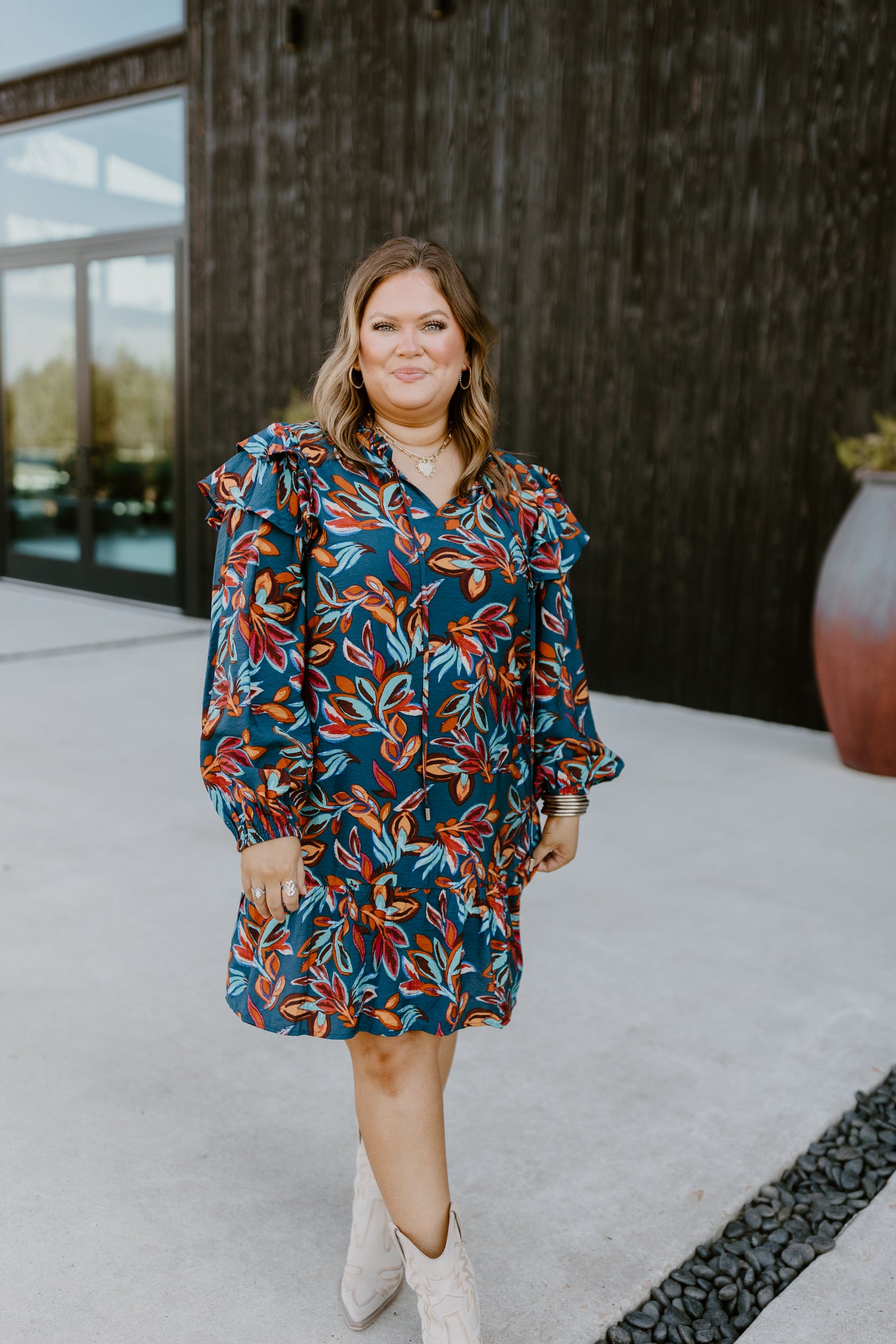 Indigo Multi Printed Long Sleeve Mini Dress