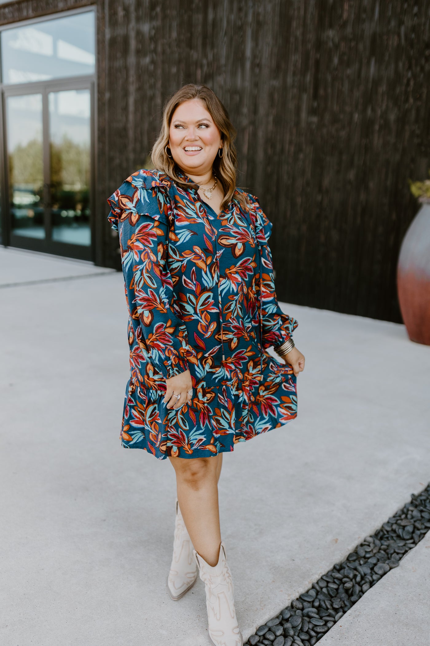 Indigo Multi Printed Long Sleeve Mini Dress