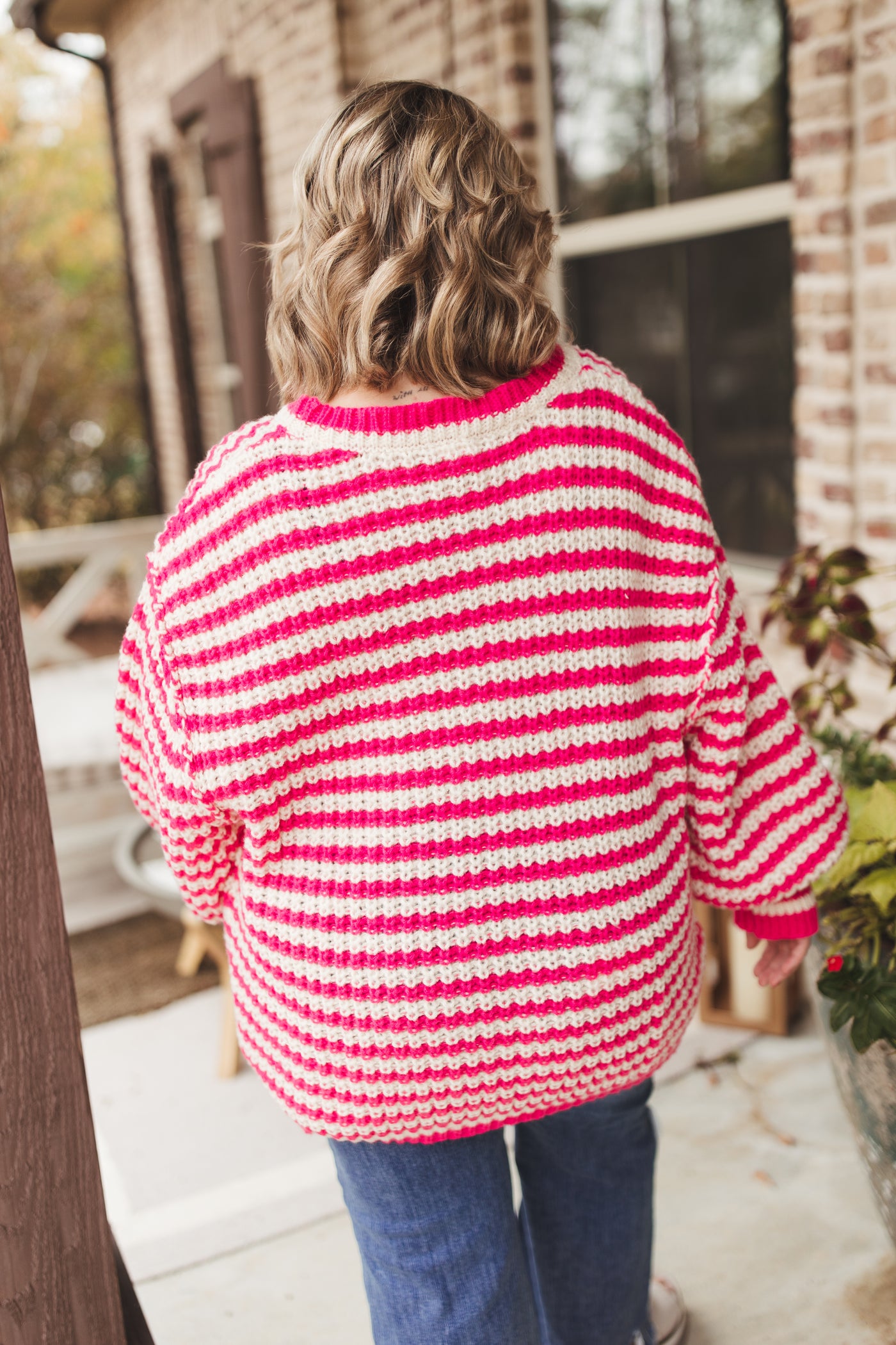 Fuchsia Striped Chunky Knit Sweater