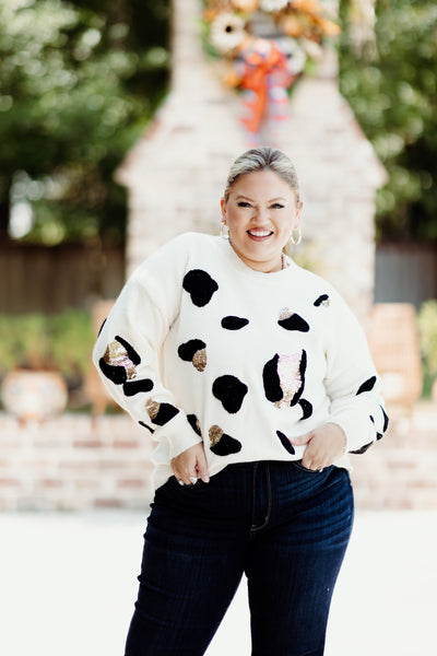 Ivory Sequin Leopard Sweater