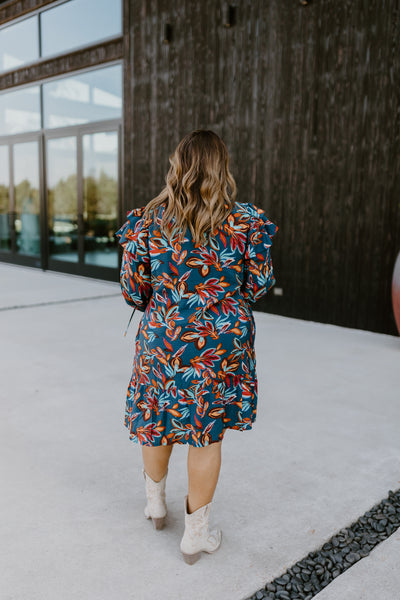 Indigo Multi Printed Long Sleeve Mini Dress