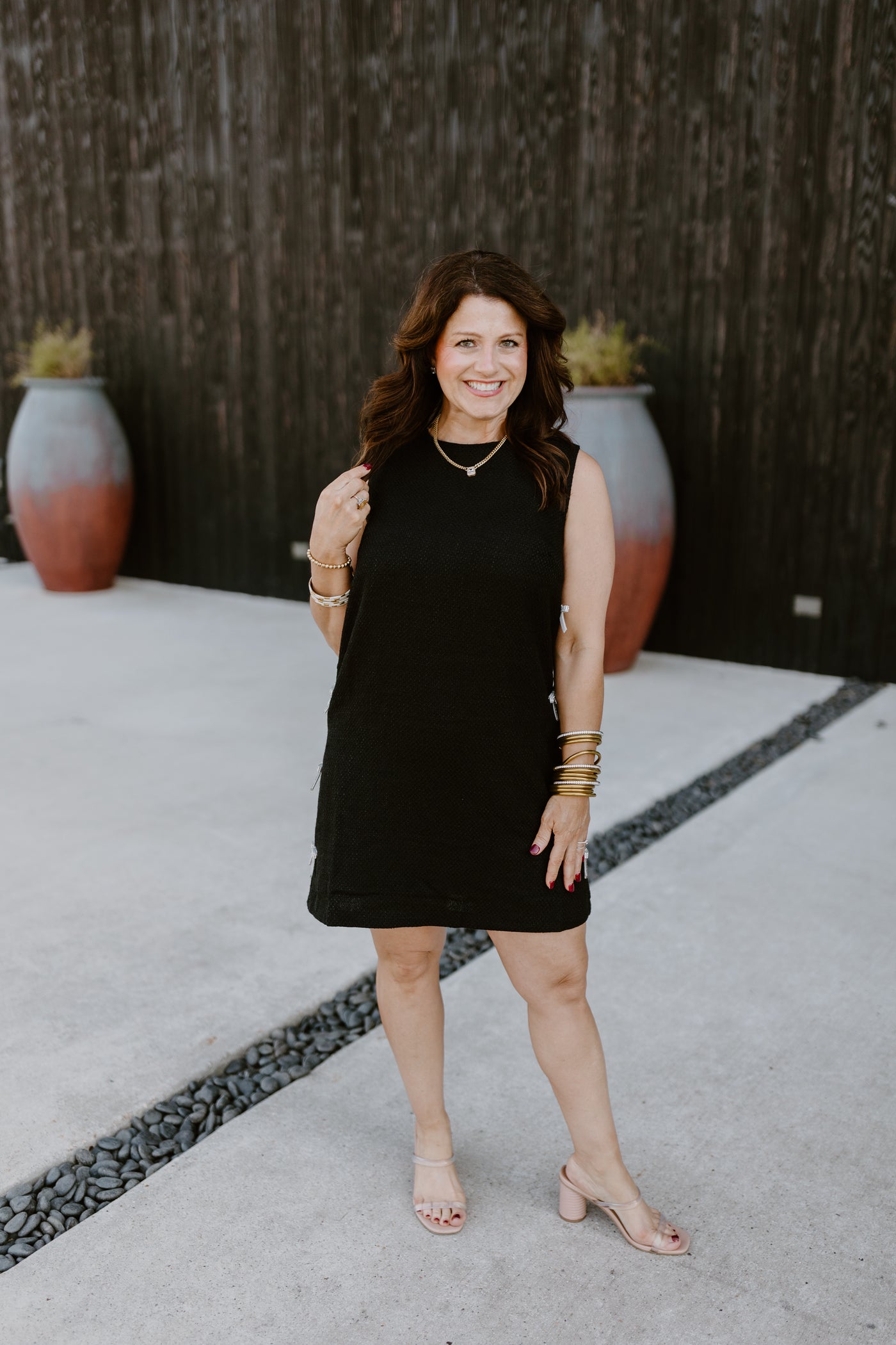 Black Textured Sleeveless Rhinestone Bow Detail Dress