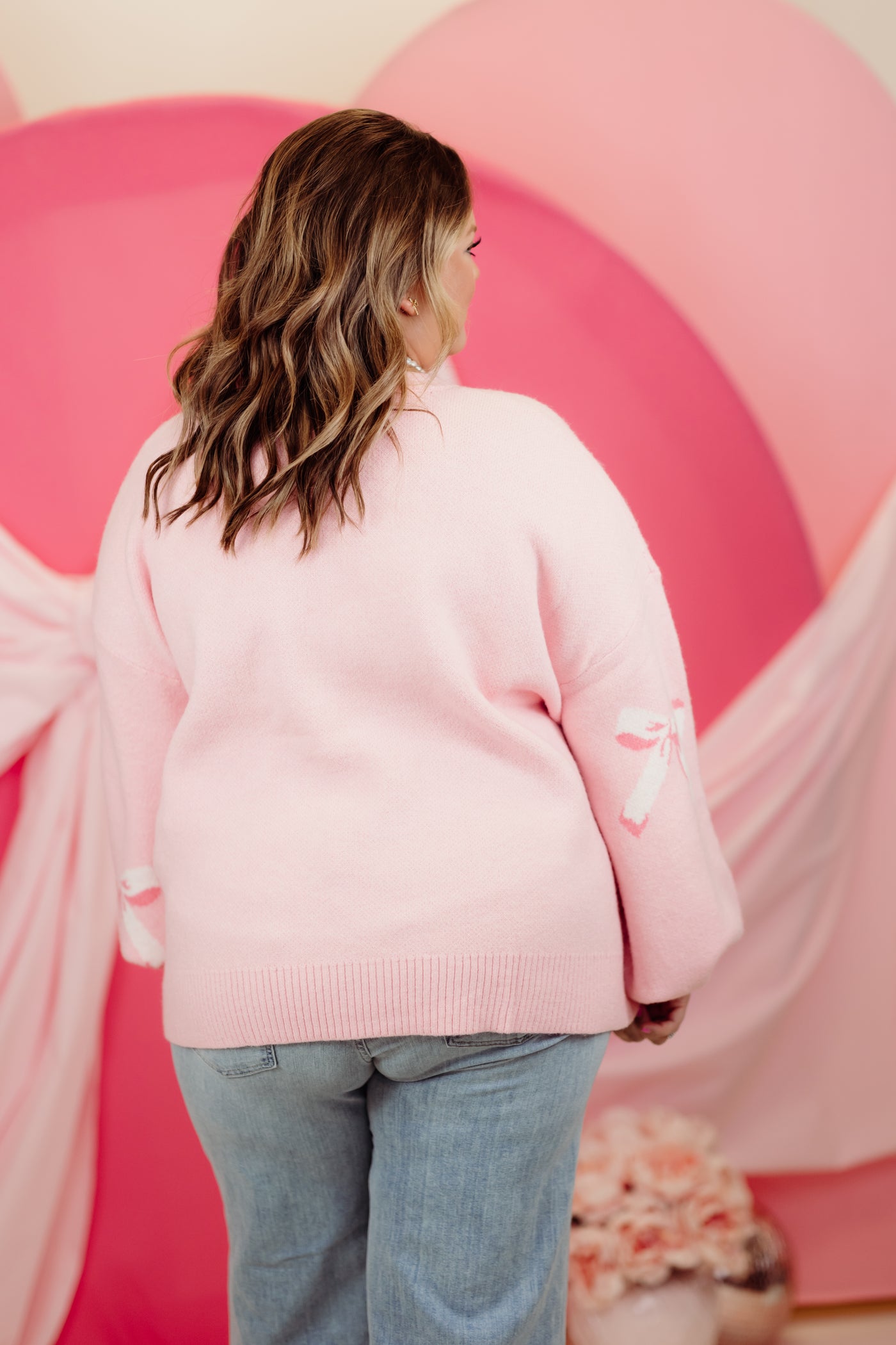 Light Pink Balloon Sleeve Bow Sweater