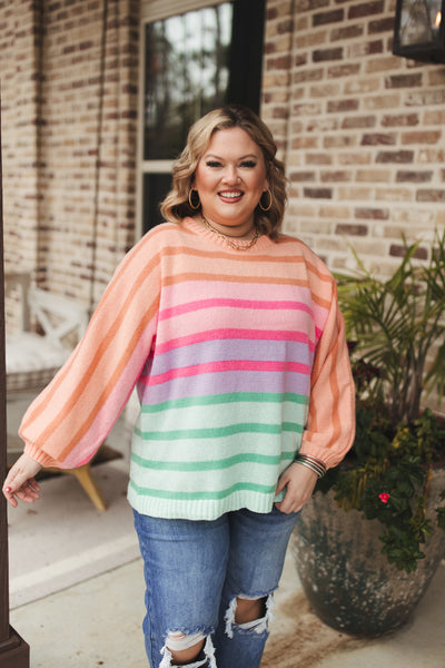 Peach Colorblock Striped Sweater