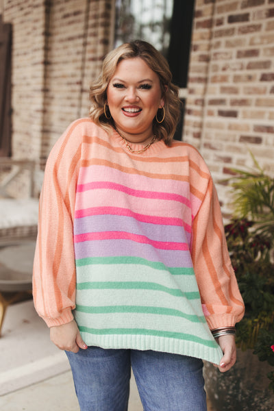 Peach Colorblock Striped Sweater