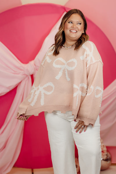 Salmon Pearl Detail Oversized Bow Sweater