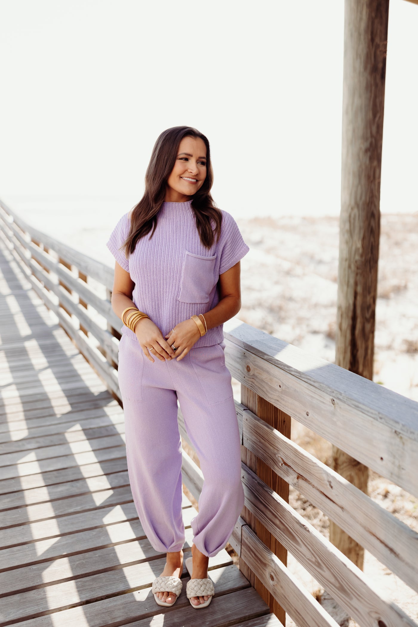 Lilac Cropped Sweater and Bunched Bottom Wide Leg Pants