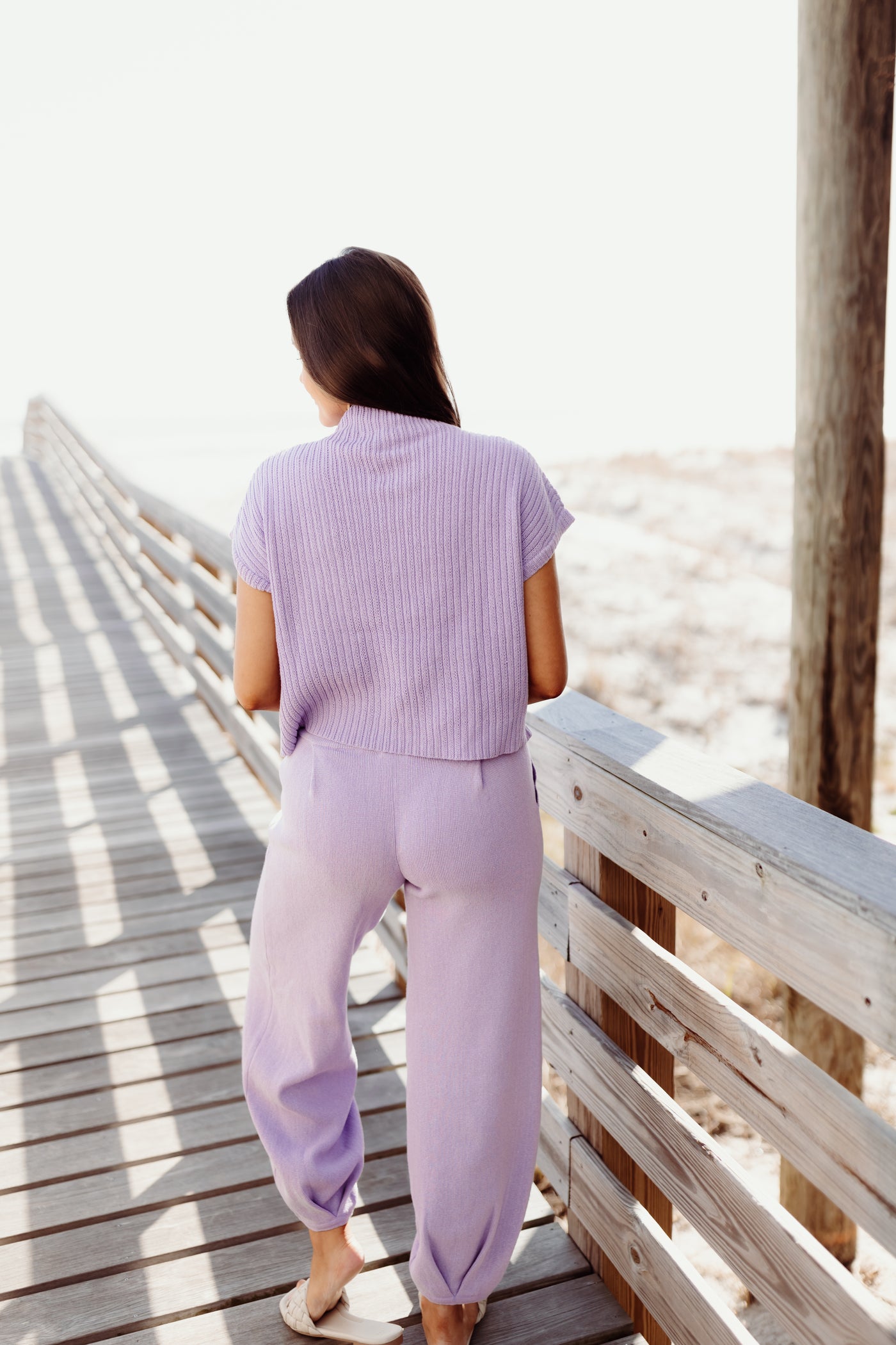 Lilac Cropped Sweater and Bunched Bottom Wide Leg Pants