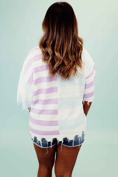 Lavender and Blue Mix Striped Knit Sweater Top