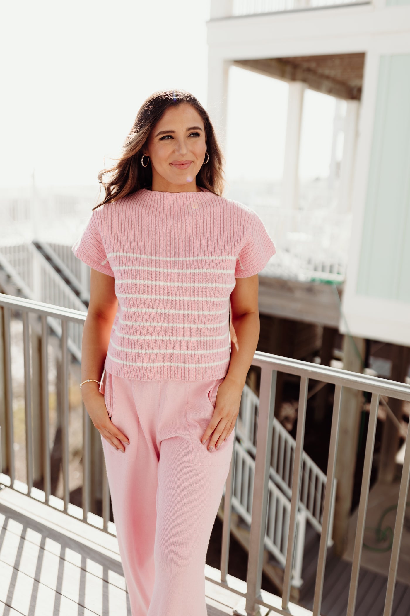 Pink Striped Top and Wide Leg Bunched Bottom Pants