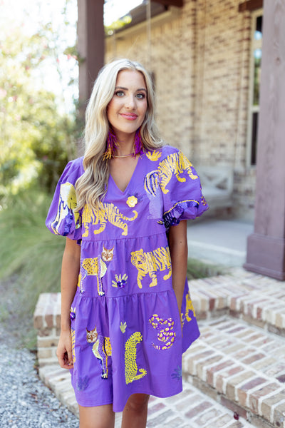 Queen Of Sparkles Purple & Yellow Animal Icon Dress