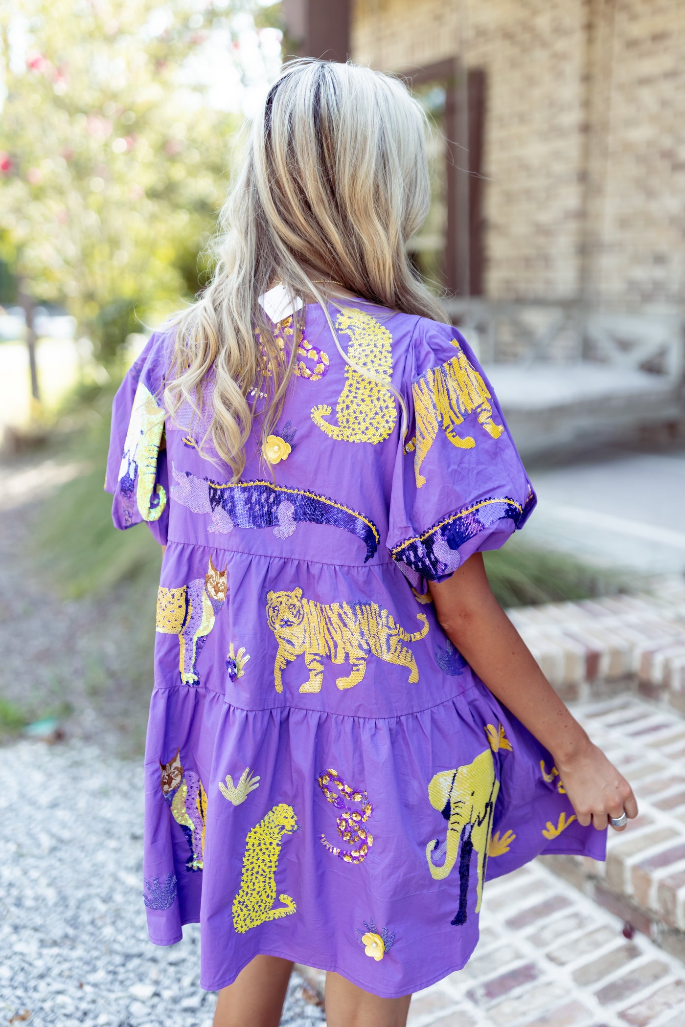 Queen Of Sparkles Purple & Yellow Animal Icon Dress